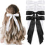 Real Relax vivinin 4pcs Solid Silky Satin Hair Bows for Women, Hair Ribbon Clip with Long Tail, Ribbon for Hair Daily Wear, White and Black Hair Bow Hair Accessories, Bow for Hair for Women Girls Gifts，Bows being hair decorations